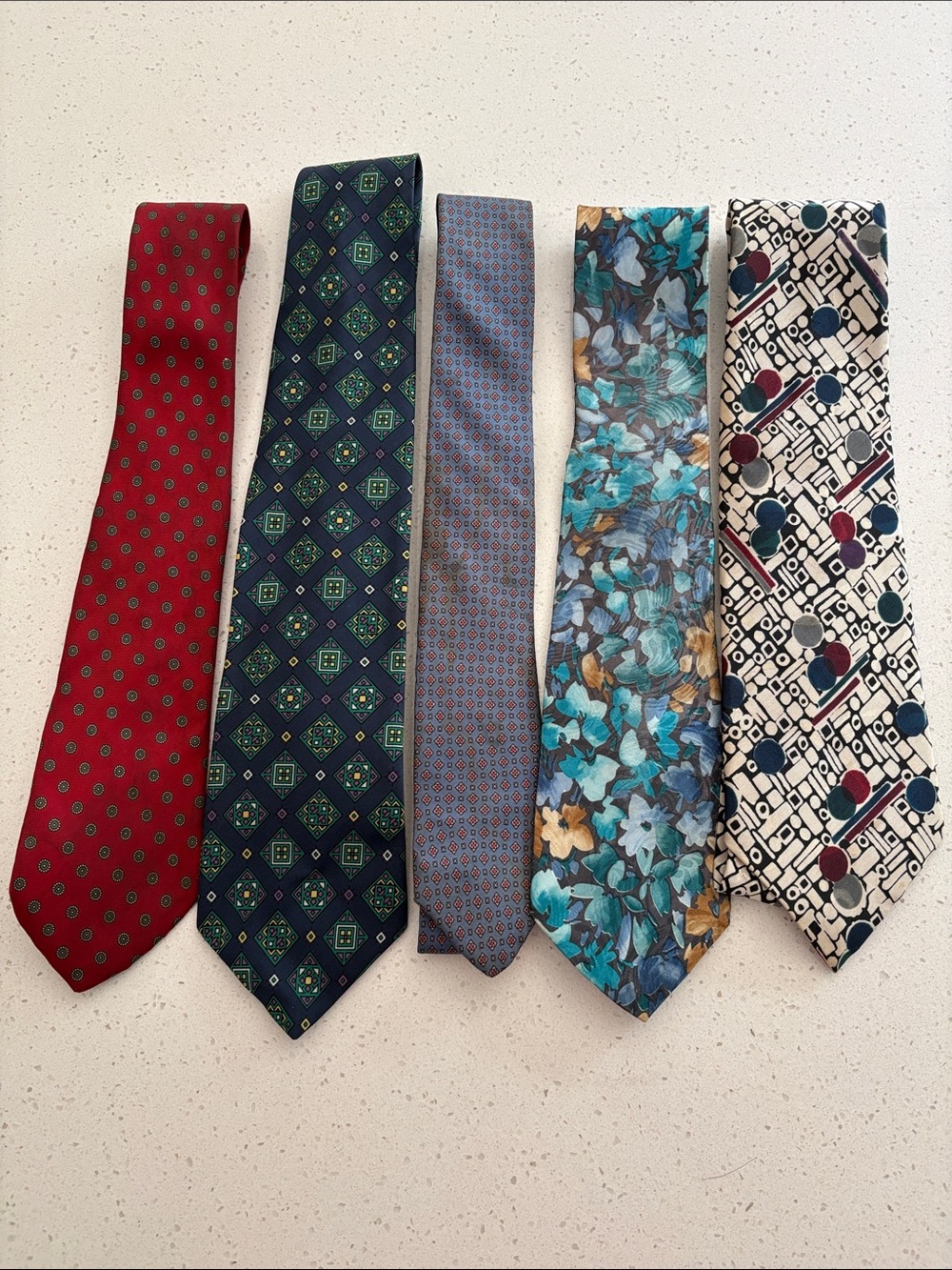 George Men's Tie Set featuring Red, Navy, Blue, Teal & Cream Patterns